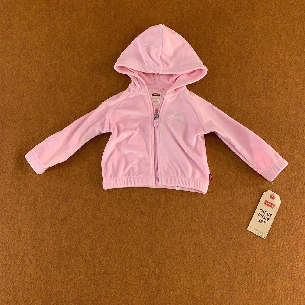 Levi's Baby Girl Size 6 Months Pink Velour‎ Full Zip Hoodie NWT